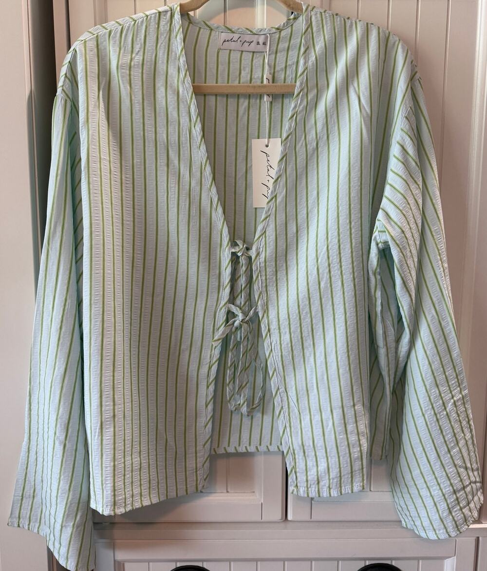 Petal and Pup Women's Flynn top - Green Blue Stripe Sz Large NWT
